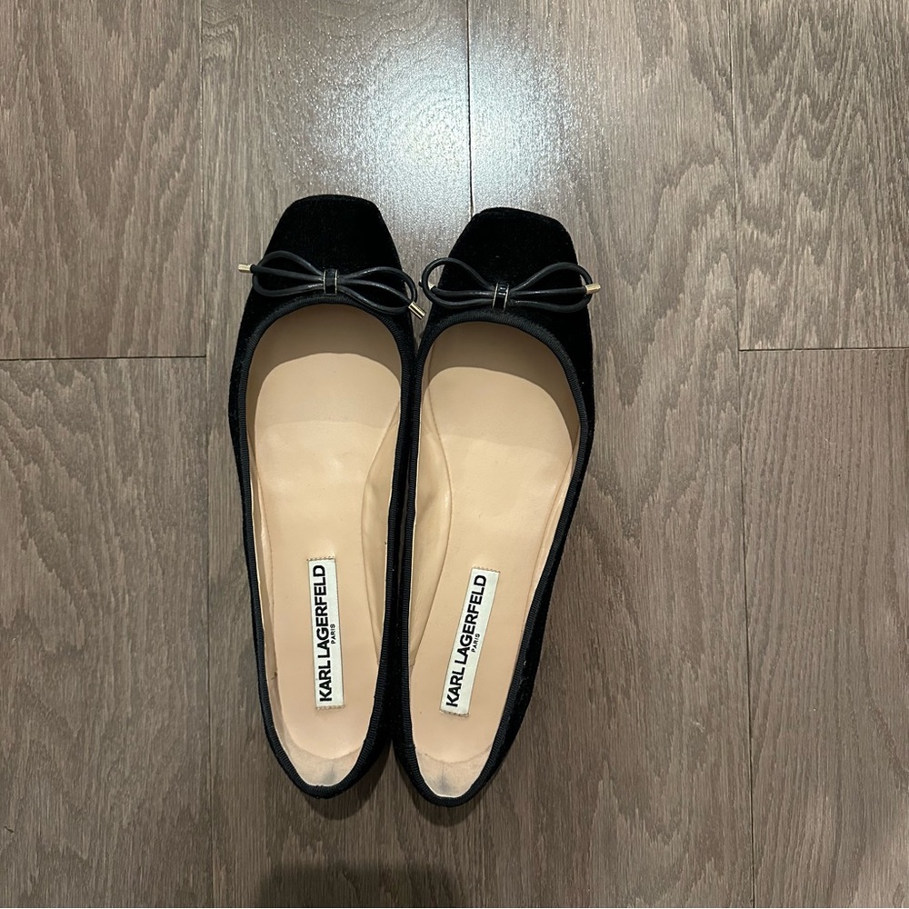 Karl Lagerfeld black velvet ballet flats